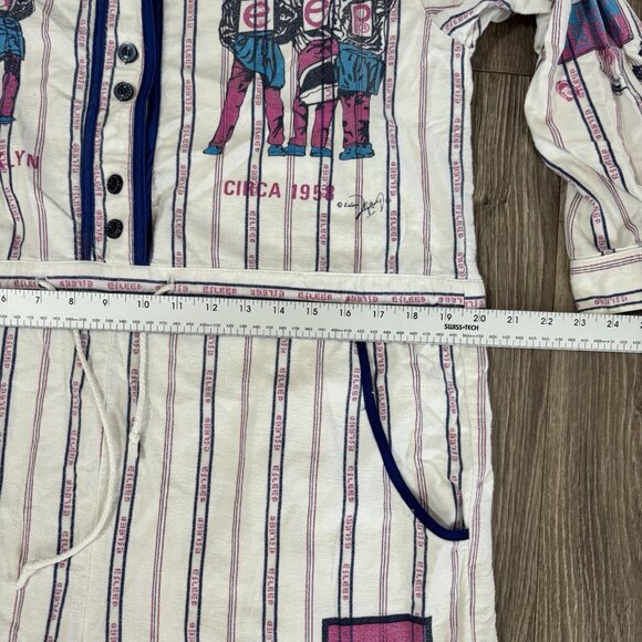 VTG 90s Esleep One Piece Jumpsuit Sleep wear Pajama Pit Crew Brooklyn Baseball - Picture 10 of 16